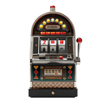 Vintage slot machine showing almost winning combination on transparent background png