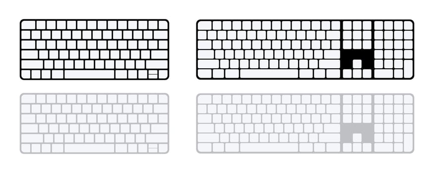 Computer keyboard blank buttons collection. Flat keyboard mockup set with empty keys vector