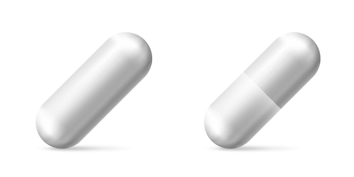 Medical capsule realistic healthcare capsule set. Pills pharmacy realistic set. vector