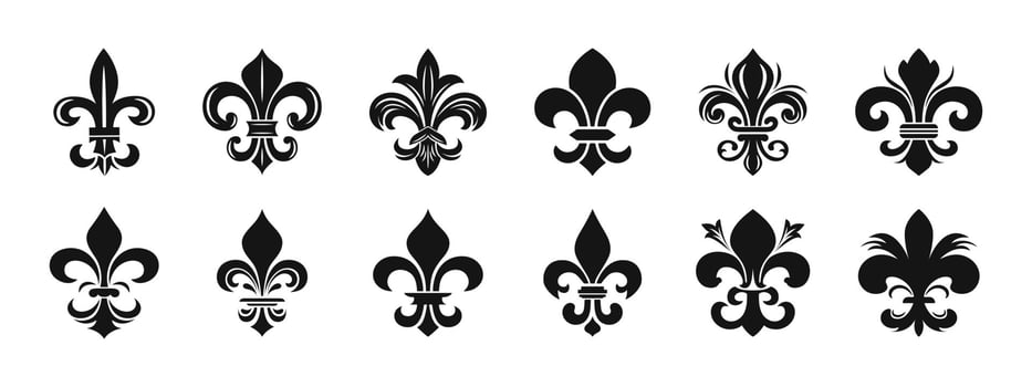 Fleur de lis flat icon collection. Classic heraldic symbol set. vector