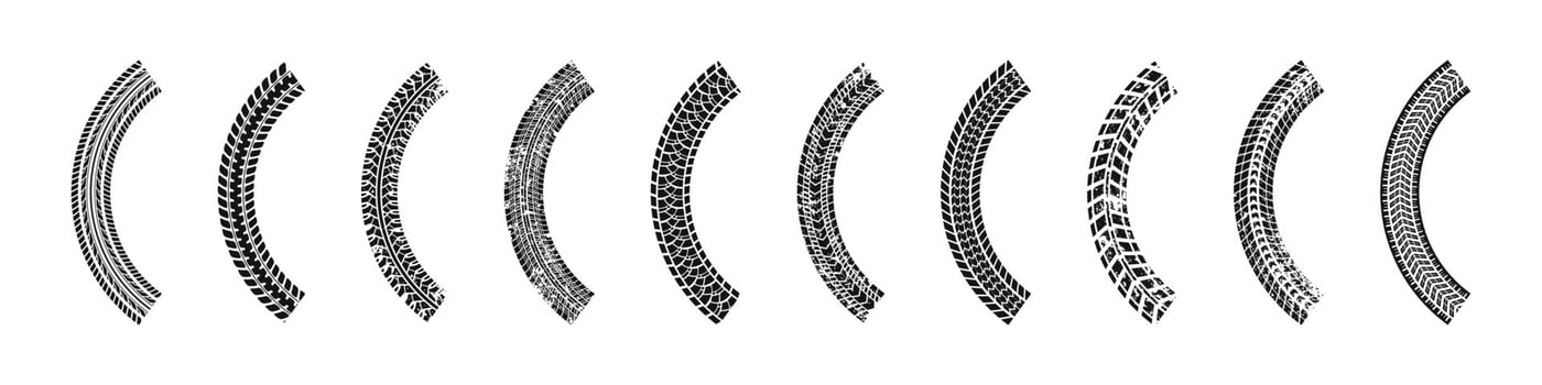 Car tire half of circle path marks grungy collection vector