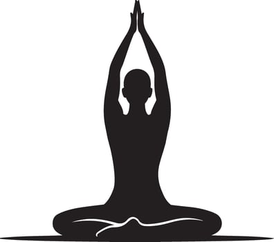 Silhouette of a Person Meditating in a Yoga Pose with Hands Raised vector