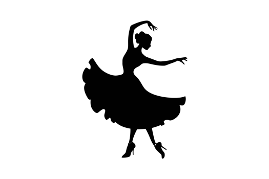 A silhouette of a dancer is captured in mid-motion, showcasing elegant curves and expressive arm movements cutouts png