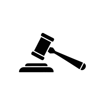 A black silhouette of a judge's gavel is shown striking a sound block, symbolizing law and justic cutouts png