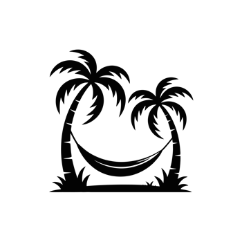 Two palm trees with a hammock strung between them create a peaceful, tropical setting cutouts png
