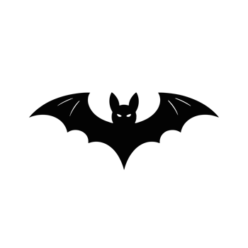 A stylized silhouette of a bat is depicted with outstretched wings and pointed ears cutouts png