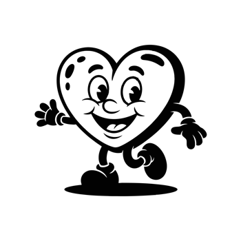 A cheerful, cartoon-style heart character is depicted walking with a happy expression cutouts png