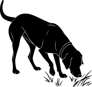 Curious Dog Sniffing Grass Silhouette Illustration vector