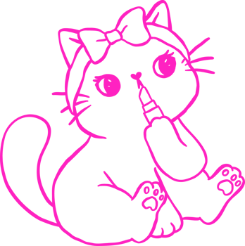 Cute Girly Self Care Cat Outline doing makeup Cartoon Doodle Hand Drawn png