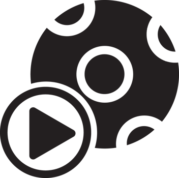 black soccer ball with play button icon png