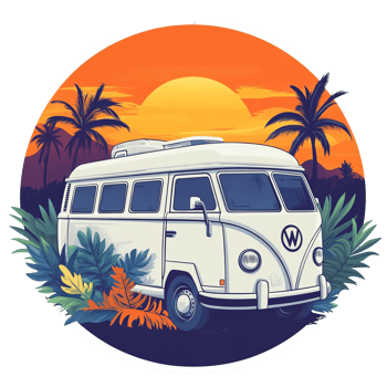 van in the sunset with palm trees and a sunset png