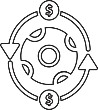 outline soccer ball icon with wheel with arrows and dollar signs png