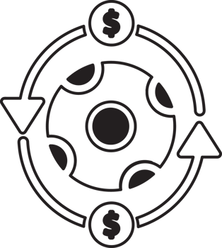 ball icon with wheel with arrows and dollar signs png
