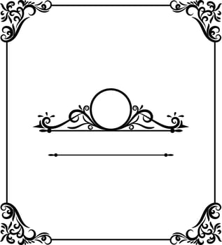 Elegant Black and White Floral Frame with Ornate Corners and Central Circle for Design Projects vector