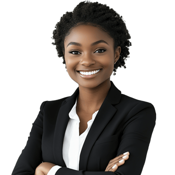 Formal Beautiful Young Black African Businesswoman Smiling, Looking at Camera Isolated at the Transparent Background png