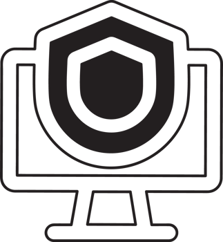 outline computer with security shield icon png
