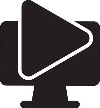 black computer with play button icon png