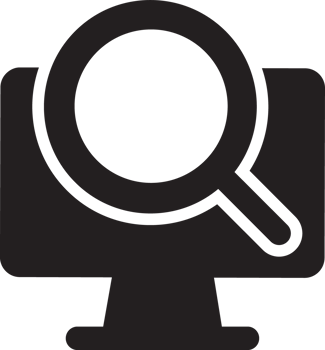 black computer with magnifying glass icon png