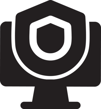 black computer with security shield icon png