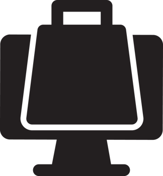 black computer with shoping bag icon png