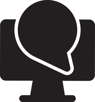 black speech bubble icon on a computer monitor png