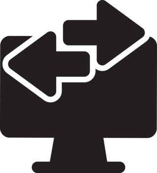 black computer with data transfer icon png