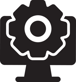 black computer with setting gear icon png