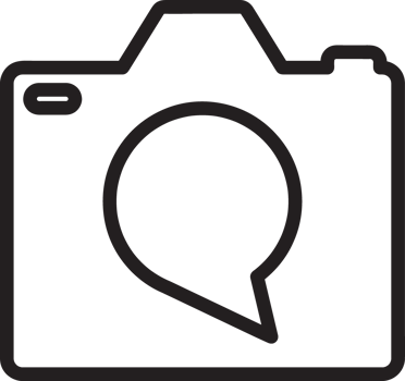 outline camera icon with a chat on it png