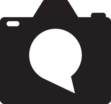 black camera icon with a chat on it png