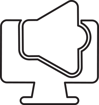 outline computer monitor with a speaker icon png
