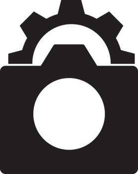 black camera icon with a gear on it png