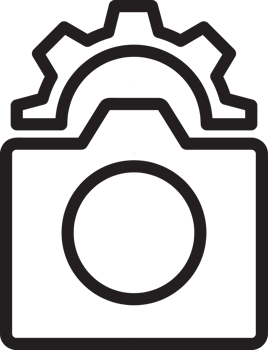 outline camera icon with a gear on it png