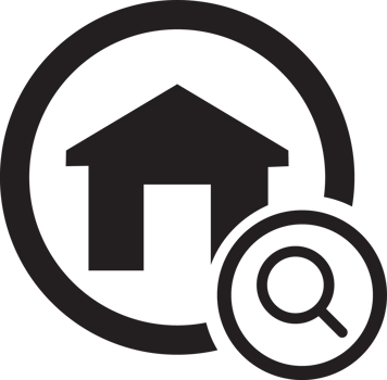 black home search icon with magnifying glass png