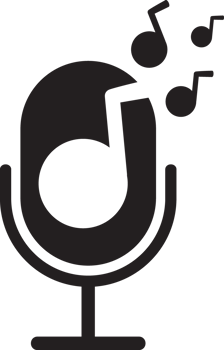 black podcast microphone with music note icon png