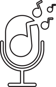 outline podcast microphone with music note icon png