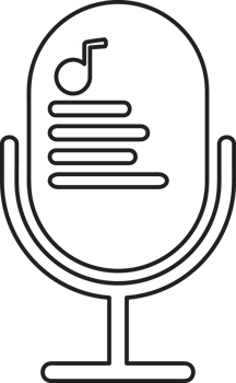 outline microphone icon with a note on it png