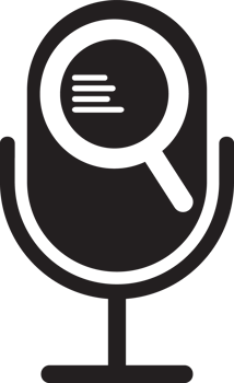black microphone icon with magnifying glass podcast icon png