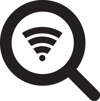 black search magnifying glass icon with wifi icon png