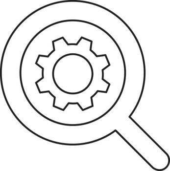 outline search magnifying glass icon with gears and gear icon png