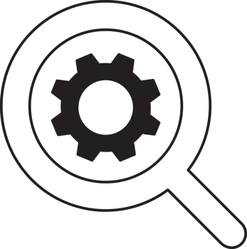 search magnifying glass icon with gears and gear icon png
