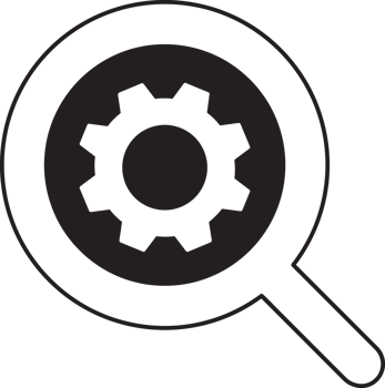 magnifying glass icon with gears and gear icon png
