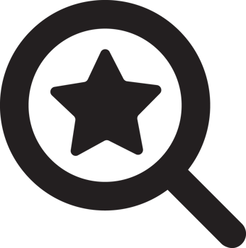 black search magnifying glass icon with a star png