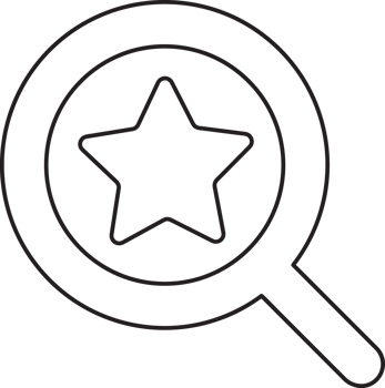 outline search magnifying glass icon with a star png