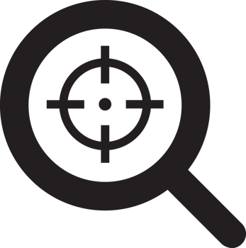 black search magnifying glass icon with a target png