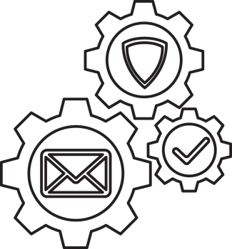 outline mail icon with gears and checkmark icon png