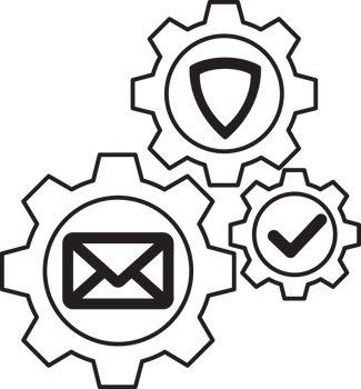 mail with gears and checkmark icon png