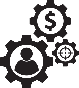 black gears with a person and dollar sign icon png