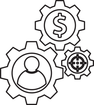 outline gears with a person and dollar sign icon png