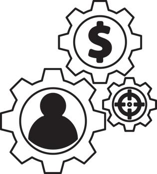 gears with a person and dollar sign icon png