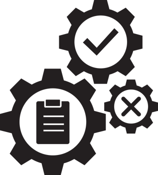 black check mark, check box, and gear wheels icon png